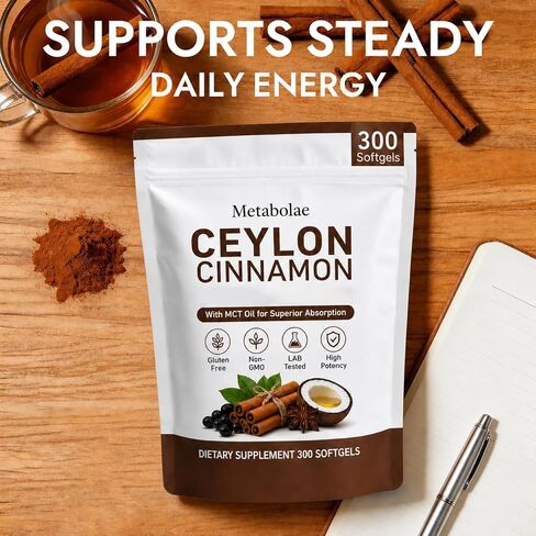 Metabolae Ceylon Cinnamon, Daily Supplements, Plant-Based, Non-GMO, Gluten-Free, 300 Softgels in Saudi Arabia