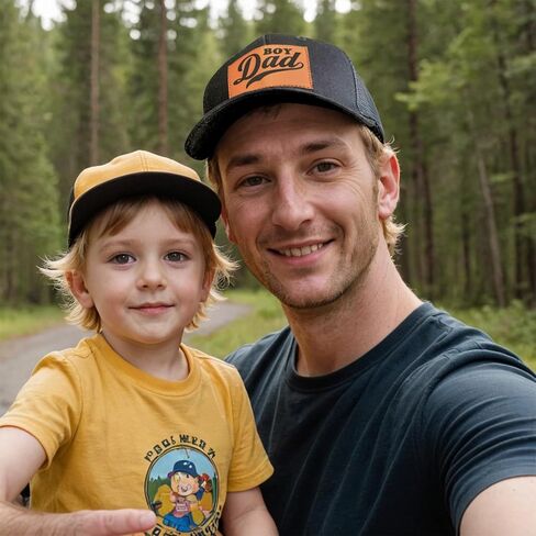 Boy Father Dad Gifts Hat, Dad Hats for Men Fathers Day Birthday Gifts, Adjustable Daddy Leather Patch Baseball Cap in Kuwait