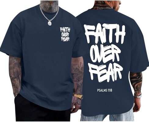 Christian Faith Over Fear Shirts for Men Jesus Religious Shirt Inspirational Oversized Graphic Tees God T-Shirt Tops in Saudi Arabia