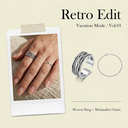 Thumb Ring Adjustable for Women Silver Chunky Twist Ring Cool Womens Vintage Y2K Braided Band Beautiful Statement Jewelry Trendy Chunky Silver Accessory for Women in Saudi Arabia