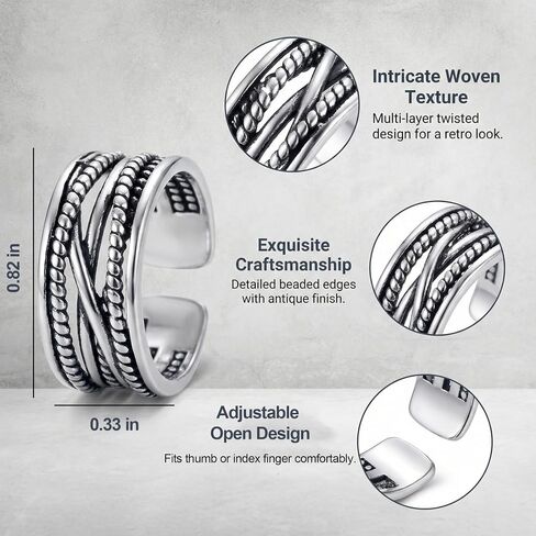 Thumb Ring Adjustable for Women Silver Chunky Twist Ring Cool Womens Vintage Y2K Braided Band Beautiful Statement Jewelry Trendy Chunky Silver Accessory for Women in Saudi Arabia