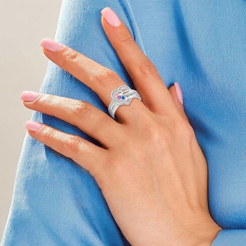MissNaNa خاتم مخصص خواتم مخصصة على شكل قلب للأمهات مع 2 خاتم جوهرة الميلاد هدية مجوهرات للأم in Kuwait