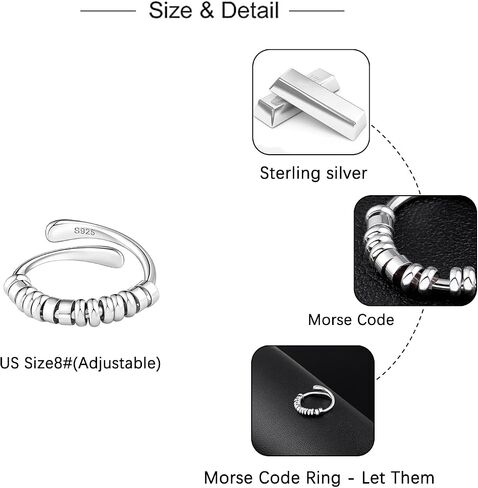 Morse Code Ring Let Them Ring for Women - 925 Sterling Silver Fidget Spinner Ring Faith Hope Adjustable Anxiety Ring Inspirational Jewelry Christian Encouragement Gift Hypoallergenic in Kuwait