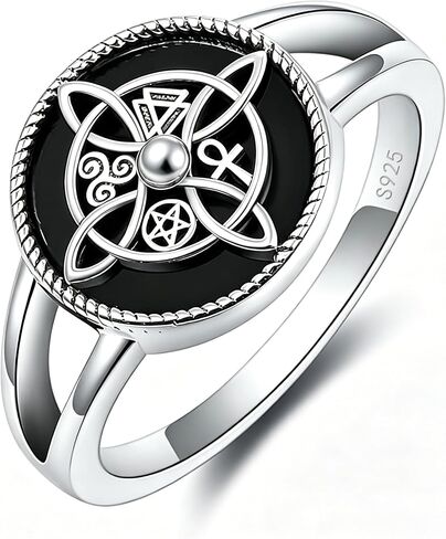 925 Sterling Silver Witches Knot Ring for Women, Vintage Egyptian Symbol Statement Ring, Black Enamel Inspired Jewelry, Ideal Birthday Valentine's Day Gift, Size 7-10 in Saudi Arabia
