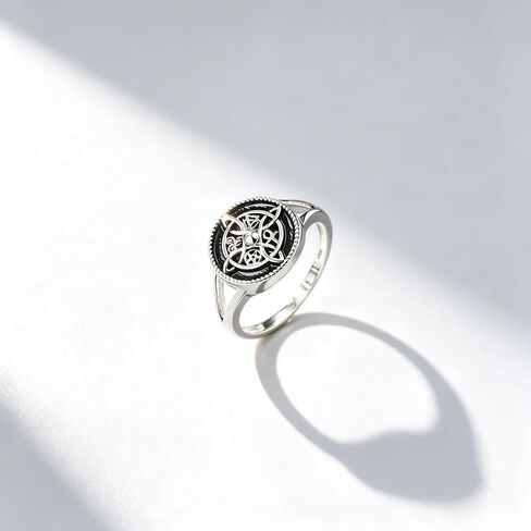 925 Sterling Silver Witches Knot Ring for Women, Vintage Egyptian Symbol Statement Ring, Black Enamel Inspired Jewelry, Ideal Birthday Valentine's Day Gift, Size 7-10 in Saudi Arabia