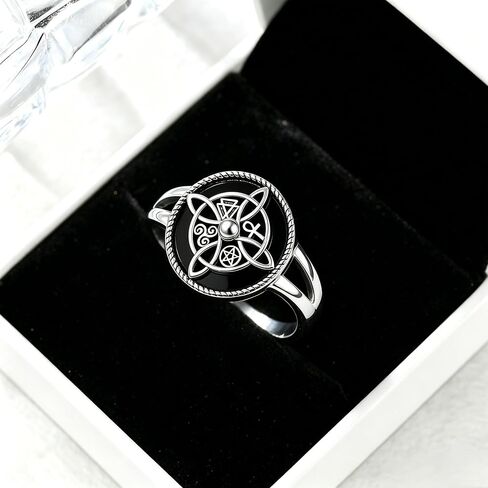 925 Sterling Silver Witches Knot Ring for Women, Vintage Egyptian Symbol Statement Ring, Black Enamel Inspired Jewelry, Ideal Birthday Valentine's Day Gift, Size 7-10 in Saudi Arabia