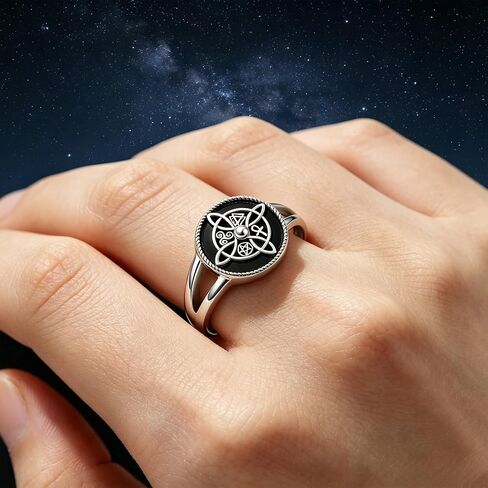 925 Sterling Silver Witches Knot Ring for Women, Vintage Egyptian Symbol Statement Ring, Black Enamel Inspired Jewelry, Ideal Birthday Valentine's Day Gift, Size 7-10 in Saudi Arabia