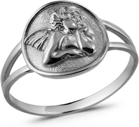 LA BLINGZ Sterling Silver Cherub Angel Round Medallion Signet Ring for Women in Saudi Arabia