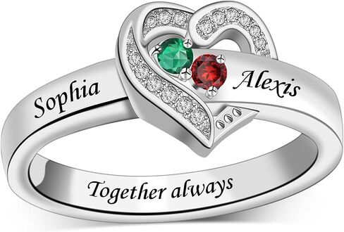 MissNaNa Personalized Ring Customized Rings Heart Shaped Mothers Ring with 2 Birthstone Rings Jewelry Gift for Mother in Saudi Arabia