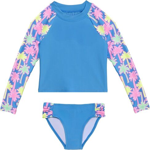 Aqua Green Girls' Longsleeve Rashguard Swimsuit and Swim Bottom 2-piece Set in Saudi Arabia