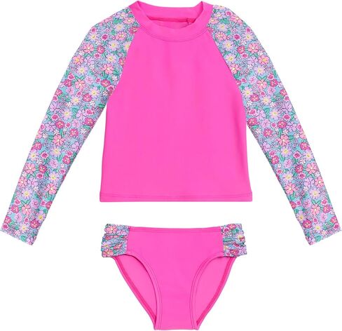 Aqua Green Girls' Longsleeve Rashguard Swimsuit and Swim Bottom 2-piece Set in Saudi Arabia