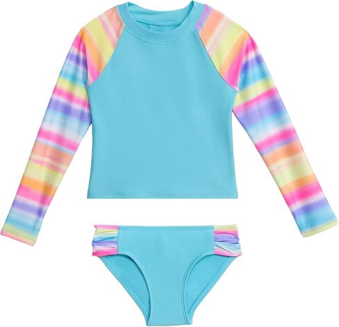 Aqua Green Girls' Longsleeve Rashguard Swimsuit and Swim Bottom 2-piece Set in Saudi Arabia