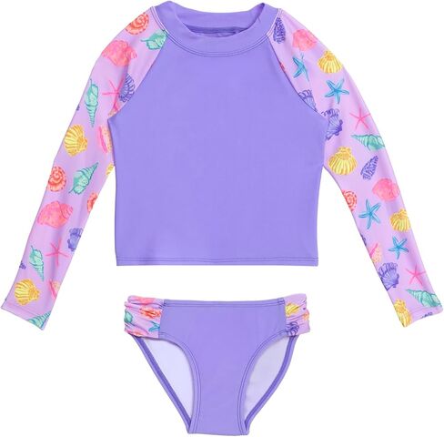 Aqua Green Girls' Longsleeve Rashguard Swimsuit and Swim Bottom 2-piece Set in Saudi Arabia