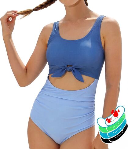 Teen Period Swimwear Girls One Piece Tummy Control Swimsuit Adjustable Straps High Waisted Bathing Suit Light Blue in Saudi Arabia