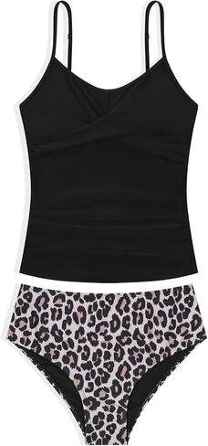 LKALPSQ Girls Tankini Swimsuit 2 Piece Set Teens Halterneck Bathing Suits Printed Tankini Set Black 12 Years in Kuwait
