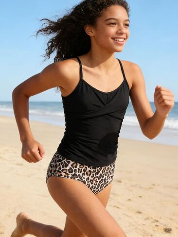 LKALPSQ Girls Tankini Swimsuit 2 Piece Set Teens Halterneck Bathing Suits Printed Tankini Set Black 12 Years in Kuwait