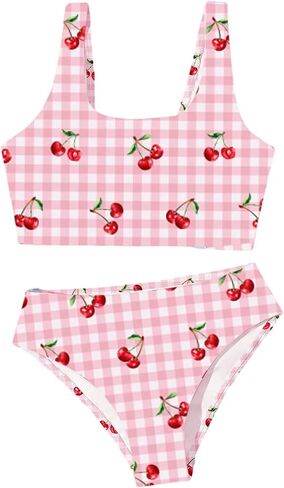 Floerns Girl's Cute Gingham Thong Bikini Sets Cherry Summer Two Piece Bathing Suit in Kuwait