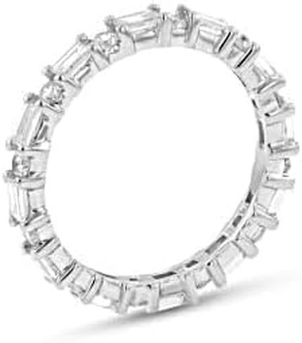 JITENDRA STORE ! 2.10 Ct Lab Created Diamond, Baguette & Round Cut Full Eternity Band Ring, Sterling Silver 925, 14K White Gold Plated, Wedding Anniversary & Birthday Ring, in Kuwait