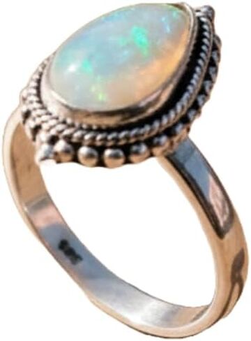 Pear Ethiopian Opal Rainbow Stone 925 Sterling Silver Handmade Promise Ring Jewelry Gift For Her in Kuwait