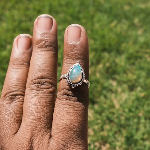 Pear Ethiopian Opal Rainbow Stone 925 Sterling Silver Handmade Promise Ring Jewelry Gift For Her in Kuwait
