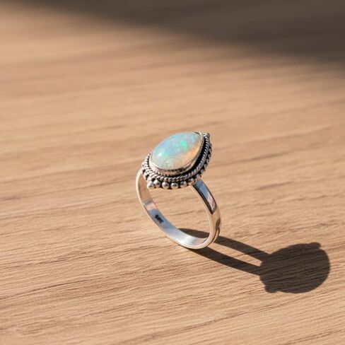 Pear Ethiopian Opal Rainbow Stone 925 Sterling Silver Handmade Promise Ring Jewelry Gift For Her in Kuwait