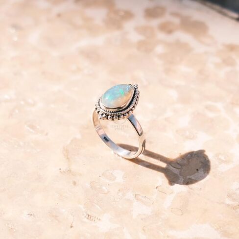 Pear Ethiopian Opal Rainbow Stone 925 Sterling Silver Handmade Promise Ring Jewelry Gift For Her in Kuwait