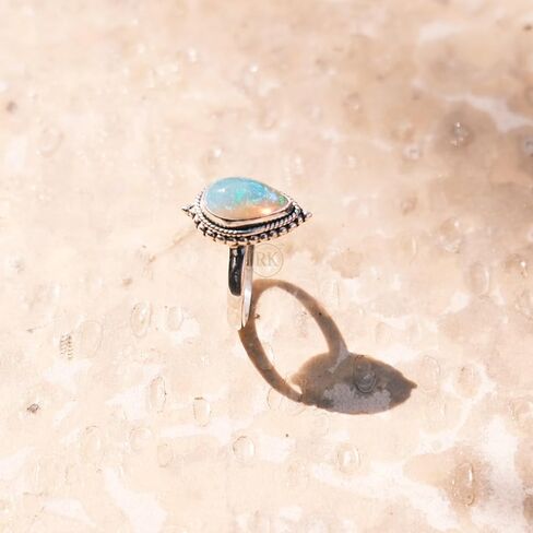 Pear Ethiopian Opal Rainbow Stone 925 Sterling Silver Handmade Promise Ring Jewelry Gift For Her in Kuwait