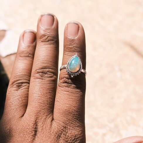 Pear Ethiopian Opal Rainbow Stone 925 Sterling Silver Handmade Promise Ring Jewelry Gift For Her in Kuwait