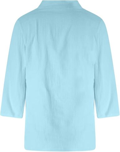 Linen Blouses for Women Summer Casual 3/4 Length Sleeve Tops V Neck Loose Fit Cotton Spring Tops Vacation Clothes in Saudi Arabia