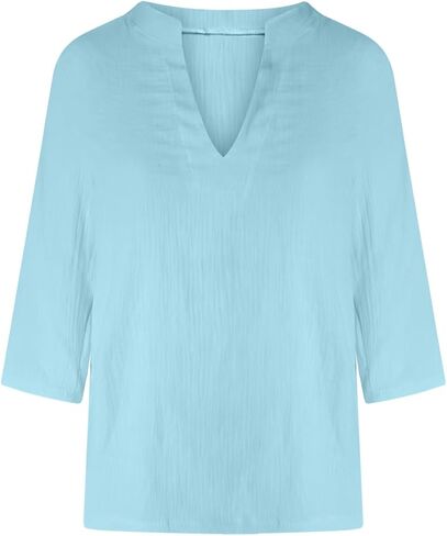 Linen Blouses for Women Summer Casual 3/4 Length Sleeve Tops V Neck Loose Fit Cotton Spring Tops Vacation Clothes in Saudi Arabia