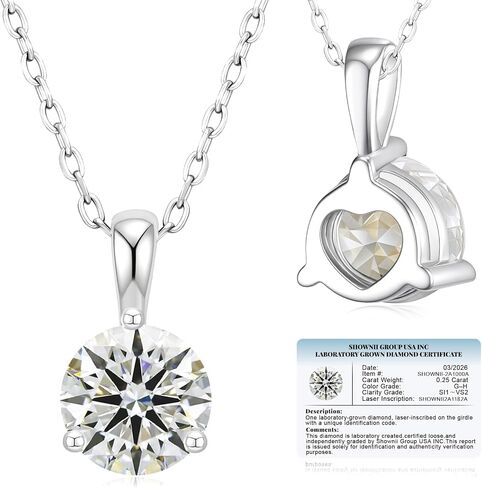 shownii Diamond Necklace Certified LAB GROWN Diamond 0.25-0.5CT Round Pendant Necklaces for Women 14K White Gold Plated Sterling Silver Womens Necklace Dainty Jewelry Present(GH Color, SI1-VS2 Clarity, 3 Prong) in Saudi Arabia