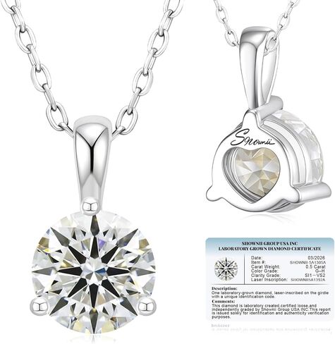 shownii Diamond Necklace Certified LAB GROWN Diamond 0.25-0.5CT Round Pendant Necklaces for Women 14K White Gold Plated Sterling Silver Womens Necklace Dainty Jewelry Present(GH Color, SI1-VS2 Clarity, 3 Prong) in Saudi Arabia