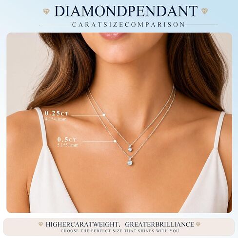 shownii Diamond Necklace Certified LAB GROWN Diamond 0.25-0.5CT Round Pendant Necklaces for Women 14K White Gold Plated Sterling Silver Womens Necklace Dainty Jewelry Present(GH Color, SI1-VS2 Clarity, 3 Prong) in Saudi Arabia