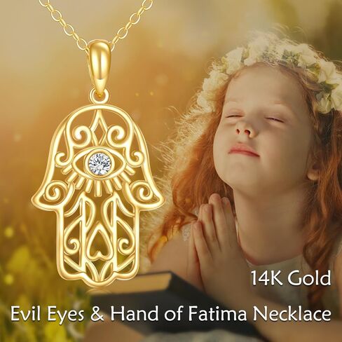 KECHO Gold Hamsa Hand Necklace 14k Gold Evil Eye Necklace Lucky Protection Jewelry Christmas Gifts for Women in Kuwait