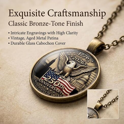250 Anniversary USA Merchandise ,America 250th Anniversary Necklace,1776-2026 Patriotic Keepsake Necklace - Bald Eagle American Flag Pendant Vintage Bronze Chain - Independence Day 4th of July Memorial Day Veterans Day Gift for Women Men in Saudi Arabia