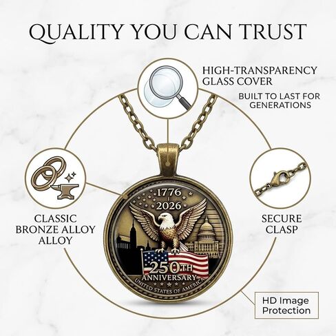 250 Anniversary USA Merchandise ,America 250th Anniversary Necklace,1776-2026 Patriotic Keepsake Necklace - Bald Eagle American Flag Pendant Vintage Bronze Chain - Independence Day 4th of July Memorial Day Veterans Day Gift for Women Men in Saudi Arabia