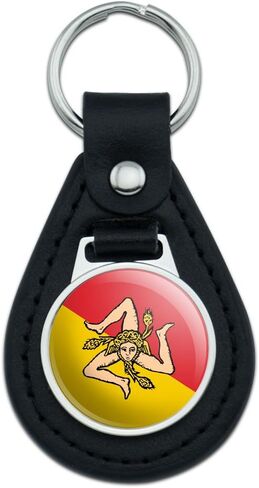 Graphics and More Sicily National Country Flag Black Leather Keychain in Kuwait