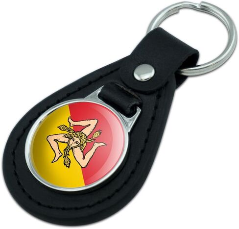 Graphics and More Sicily National Country Flag Black Leather Keychain in Kuwait