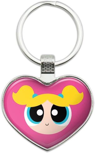 الرسومات والمزيد من Powerpuff Girls Bubbles Head Keychain Heart Love Metal Key Chain Ring in Kuwait