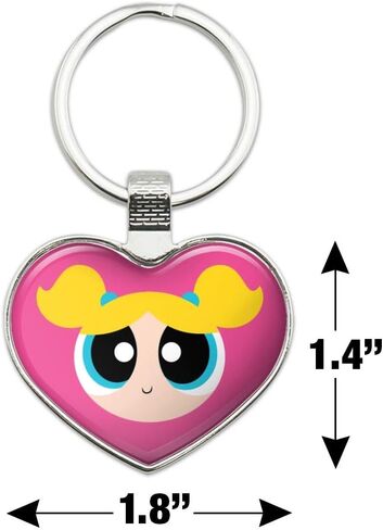 الرسومات والمزيد من Powerpuff Girls Bubbles Head Keychain Heart Love Metal Key Chain Ring in Kuwait