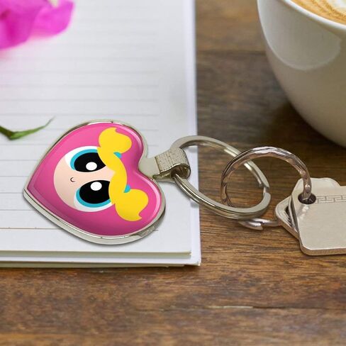 الرسومات والمزيد من Powerpuff Girls Bubbles Head Keychain Heart Love Metal Key Chain Ring in Kuwait
