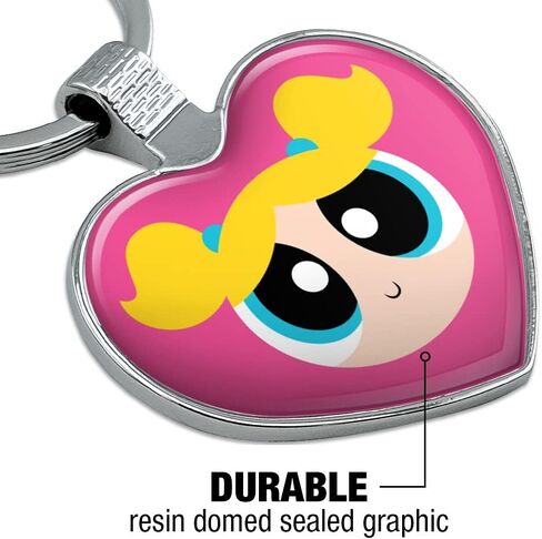 الرسومات والمزيد من Powerpuff Girls Bubbles Head Keychain Heart Love Metal Key Chain Ring in Kuwait