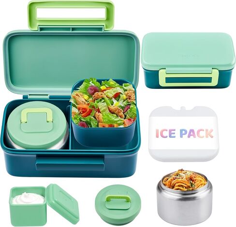 JXXM Lunch Box for Kids With 8oz Soup Thermo, Leak-proof Lunch Container with 2 Compartments, Thermo Food Jar Food Containers for Back to School Girls Boys (Green) in Saudi Arabia