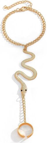 AIBFRID Gold Snake Finger Ring Bracelet for Women, Adjustable Serpent Hand Chain Jewelry, Vintage Boho Slave Bracelet Hand Harness with Textured Scale Detail, Gothic Hip Hop Accessory for Women in Saudi Arabia