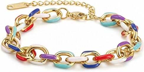 Colorful Paperclip Chain Bracelet for Women,18K Gold Plated Stainless Steel Chunky Bracelet,Hypoallergenic Enamel Link Bracelet with Gift Box in Saudi Arabia