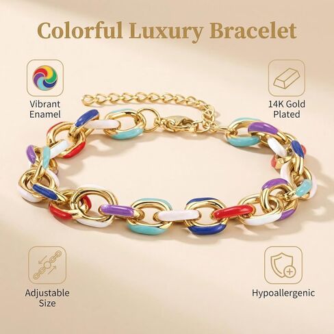 Colorful Paperclip Chain Bracelet for Women,18K Gold Plated Stainless Steel Chunky Bracelet,Hypoallergenic Enamel Link Bracelet with Gift Box in Saudi Arabia