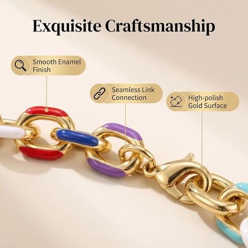 Colorful Paperclip Chain Bracelet for Women,18K Gold Plated Stainless Steel Chunky Bracelet,Hypoallergenic Enamel Link Bracelet with Gift Box in Saudi Arabia