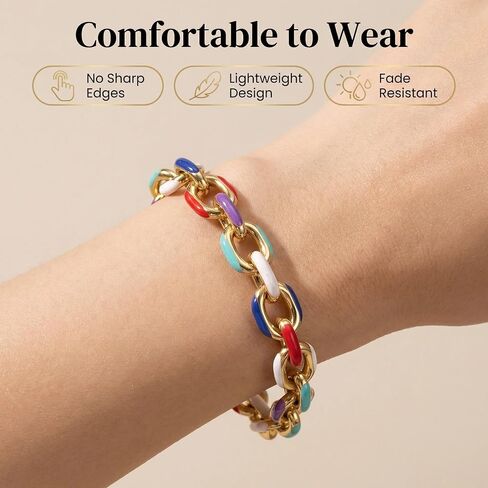 Colorful Paperclip Chain Bracelet for Women,18K Gold Plated Stainless Steel Chunky Bracelet,Hypoallergenic Enamel Link Bracelet with Gift Box in Saudi Arabia