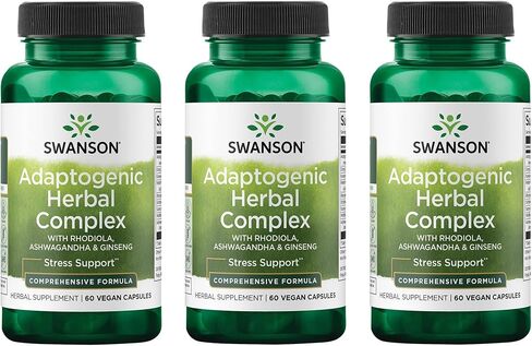 Swanson Rhodiola Ashwagandha Ginseng Complex Mood Energy Immune Function Nervous System Stress Support Adaptogen Herb Supplement 60 Capsules (3 Pack) in Kuwait