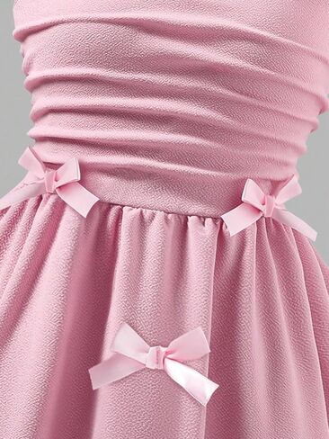Girl Summer Bow A Line Dress Sleeveless Sweet Birthday Party Princess Cami Dresses Smocked Ruched Dresses for 8-12Y in Saudi Arabia